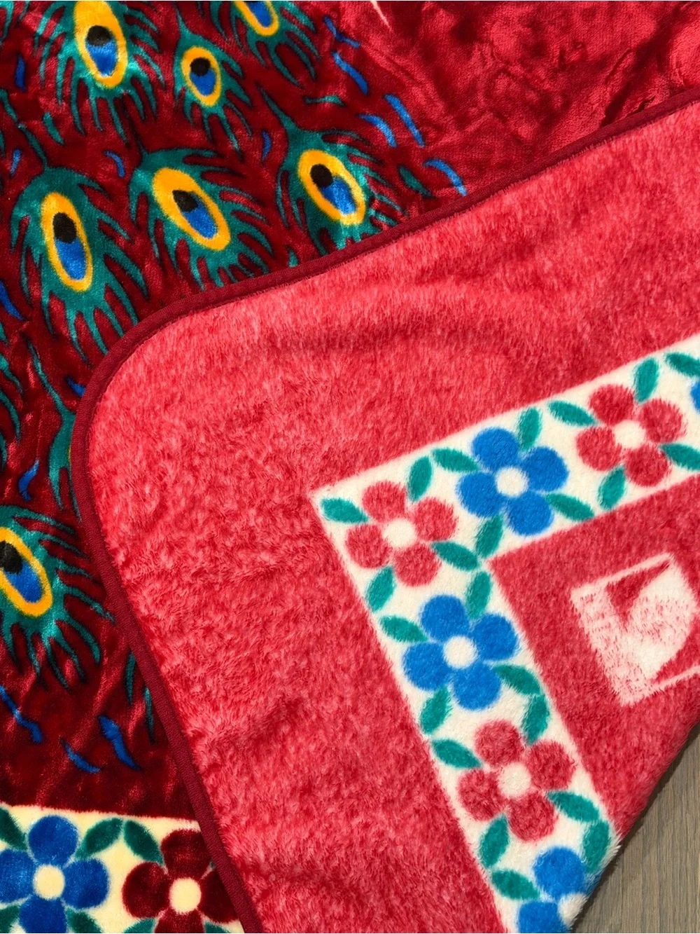 VINTAGE Mexican Novatex Colorful Peacock Blanket King Size Acrylic
